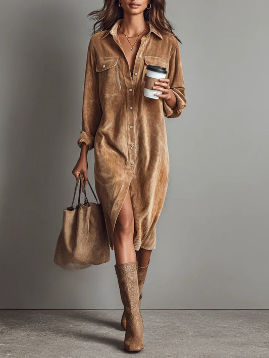 Aura Comfort Corduroy Pocket Midi Dress