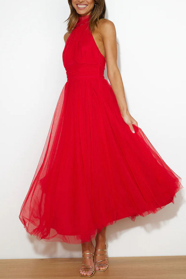 Zoey - Whimsical Ethereal Tulle Halter Maxi Dress