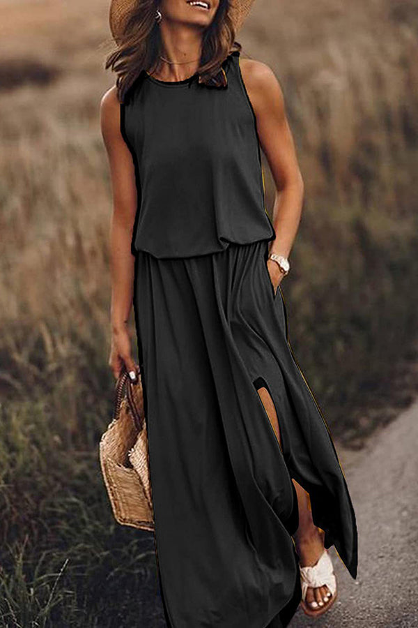 Giselle - Comfort Loose Fit Slit Maxi Dress