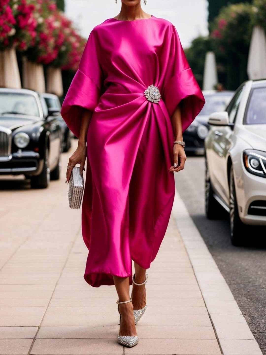 Luxe Shimmer Satin Ruched Maxi Dress