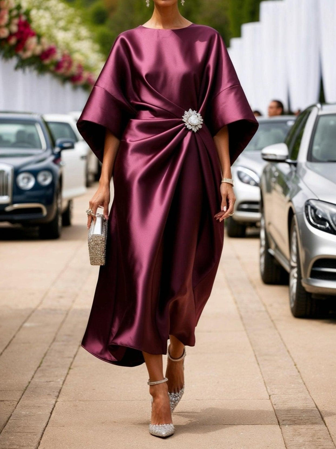 Luxe Shimmer Satin Ruched Maxi Dress