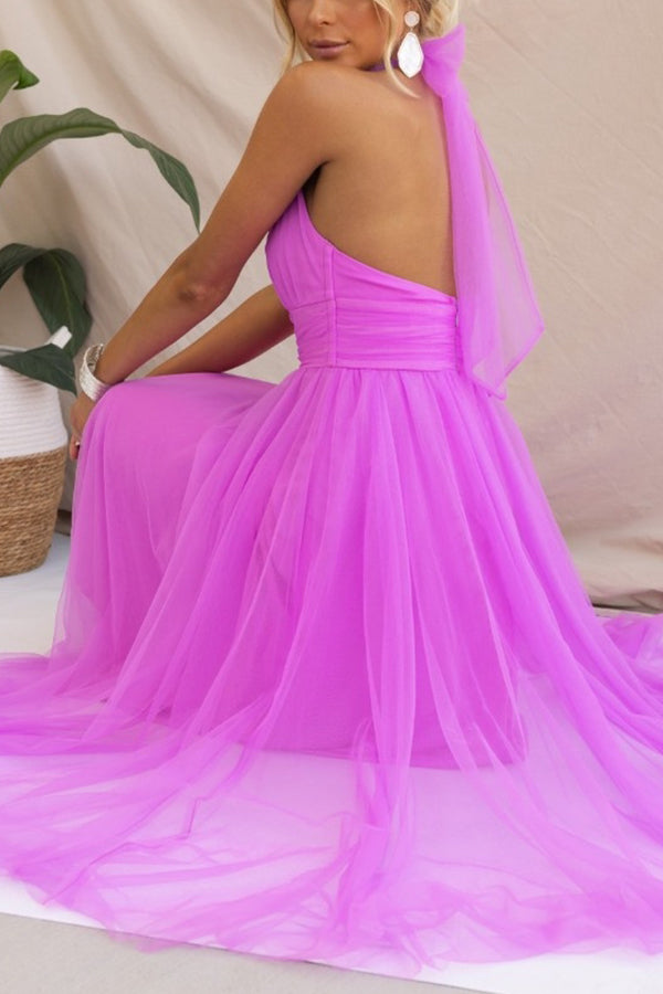 Zoey - Whimsical Ethereal Tulle Halter Maxi Dress