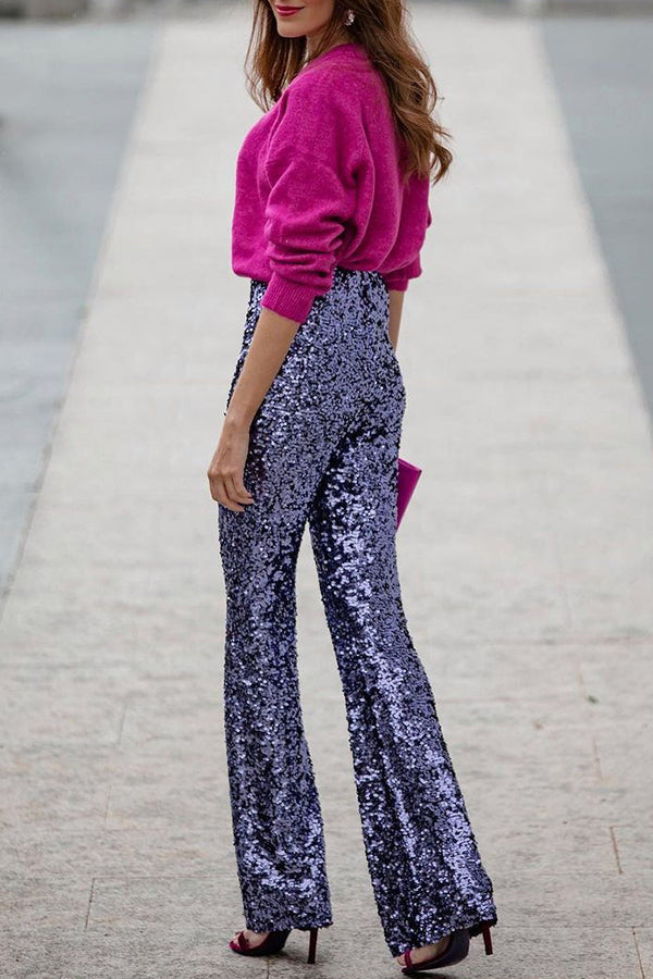 High-Rise Sequin Flare Pants