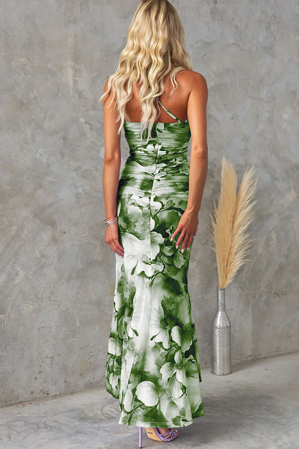 Floral One Shoulder Mesh Maxi Dress