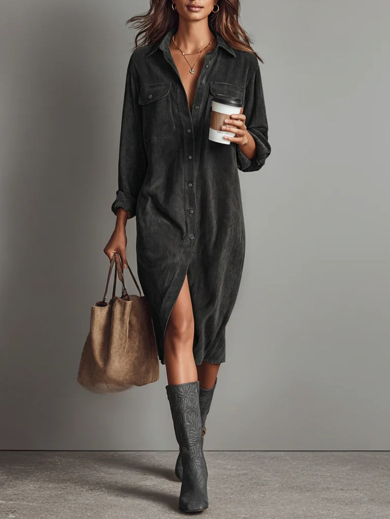 Aura Comfort Corduroy Pocket Midi Dress
