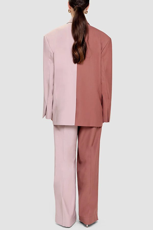 Avant-Garde Two-Tone Blazer & Wide-Leg Pants Set