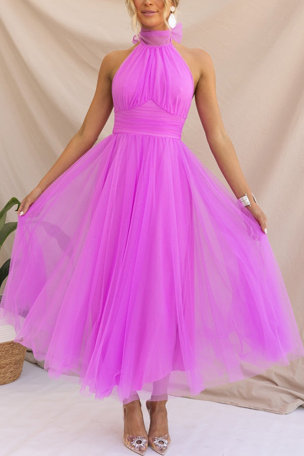 Zoey - Whimsical Ethereal Tulle Halter Maxi Dress