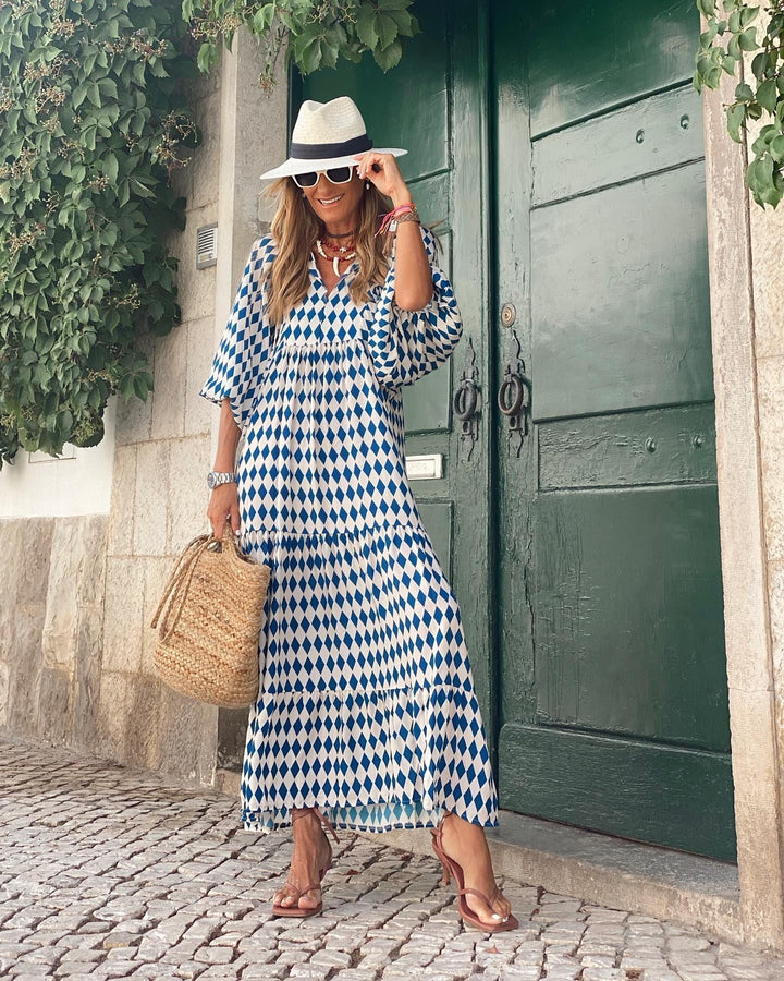 Vacation Style Puff Sleeve Tiered Midi Dress