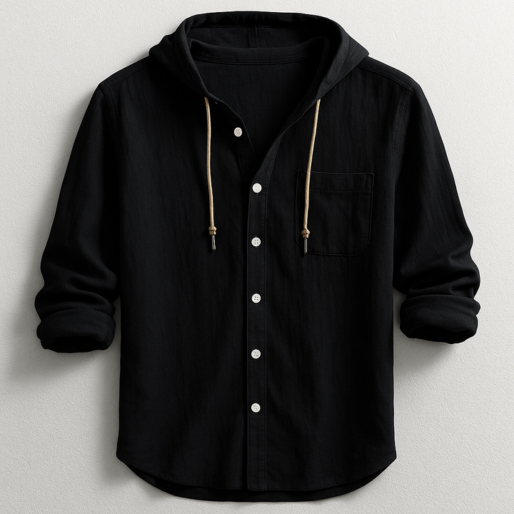 Cotton-Linen Relaxed Hoodie Shirt