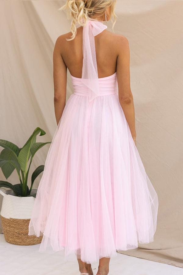 Zoey - Whimsical Ethereal Tulle Halter Maxi Dress