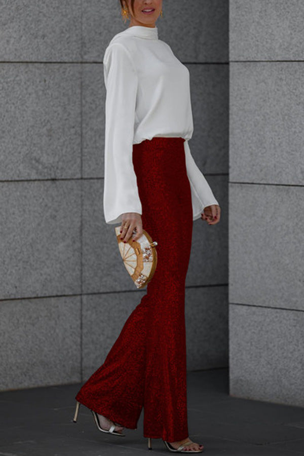 High-Rise Sequin Flare Pants