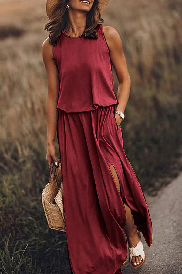 Giselle - Comfort Loose Fit Slit Maxi Dress
