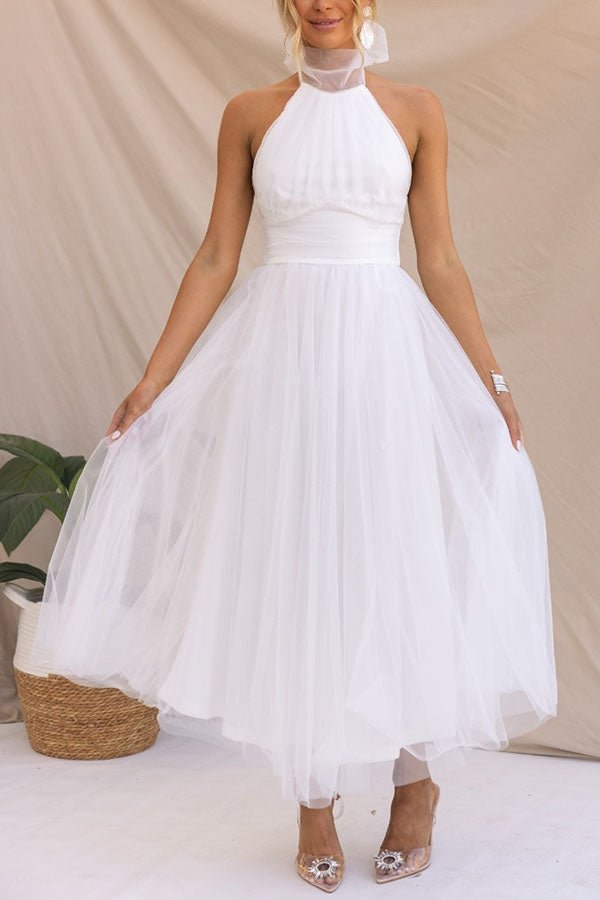 Zoey - Whimsical Ethereal Tulle Halter Maxi Dress