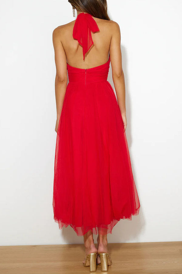 Zoey - Whimsical Ethereal Tulle Halter Maxi Dress