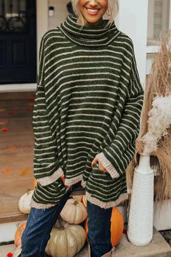 Striped Pocketed Tunic Sweater