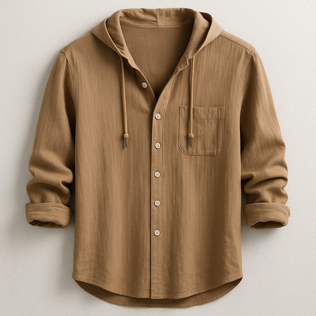 Cotton-Linen Relaxed Hoodie Shirt