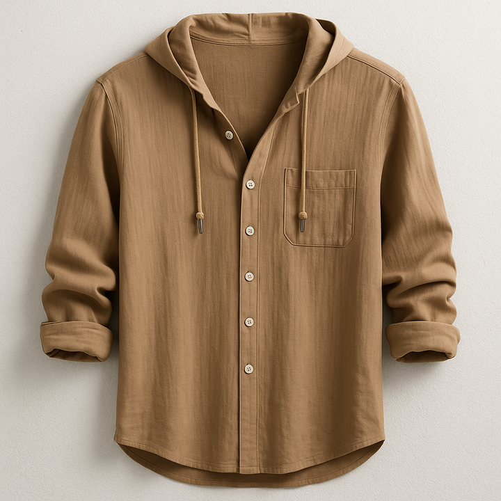 Cotton-Linen Relaxed Hoodie Shirt