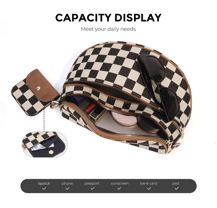 Ounamei Checkered Crossbody Bum Bag for Women Large Capacity Belt Bag for Moms & Everyday Travel