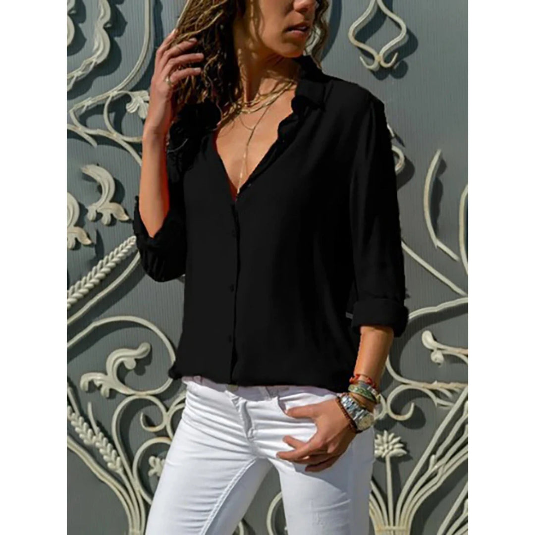 Long Sleeve Button-Down Blouse