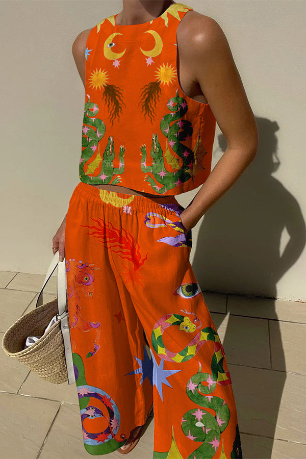 Airy Linen Blend Vacation Pants Set