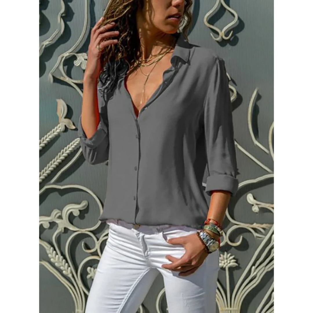 Long Sleeve Button-Down Blouse