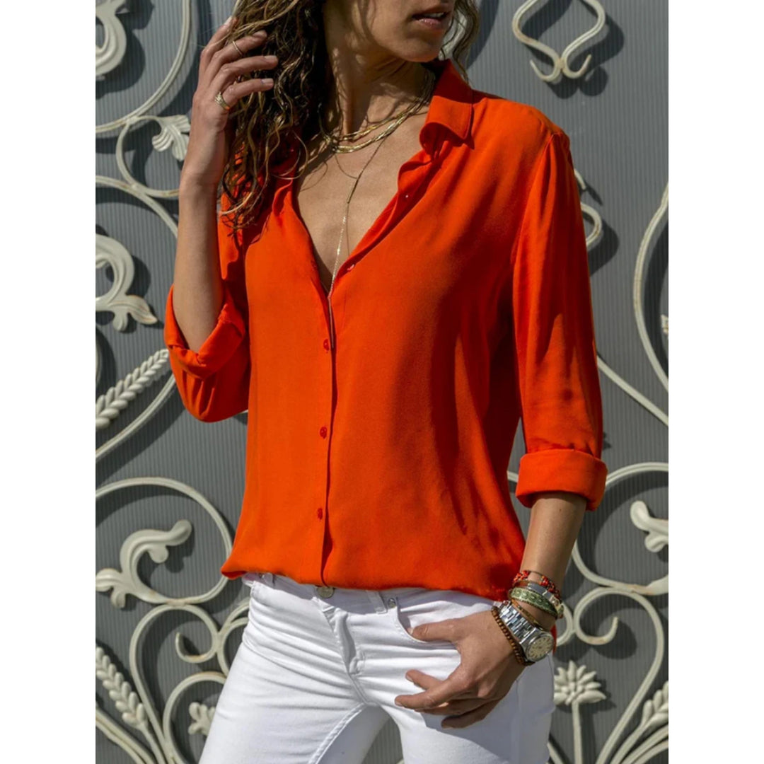 Long Sleeve Button-Down Blouse
