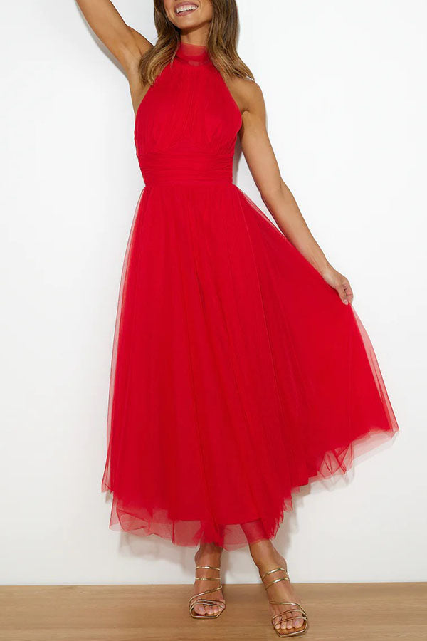 Zoey - Whimsical Ethereal Tulle Halter Maxi Dress