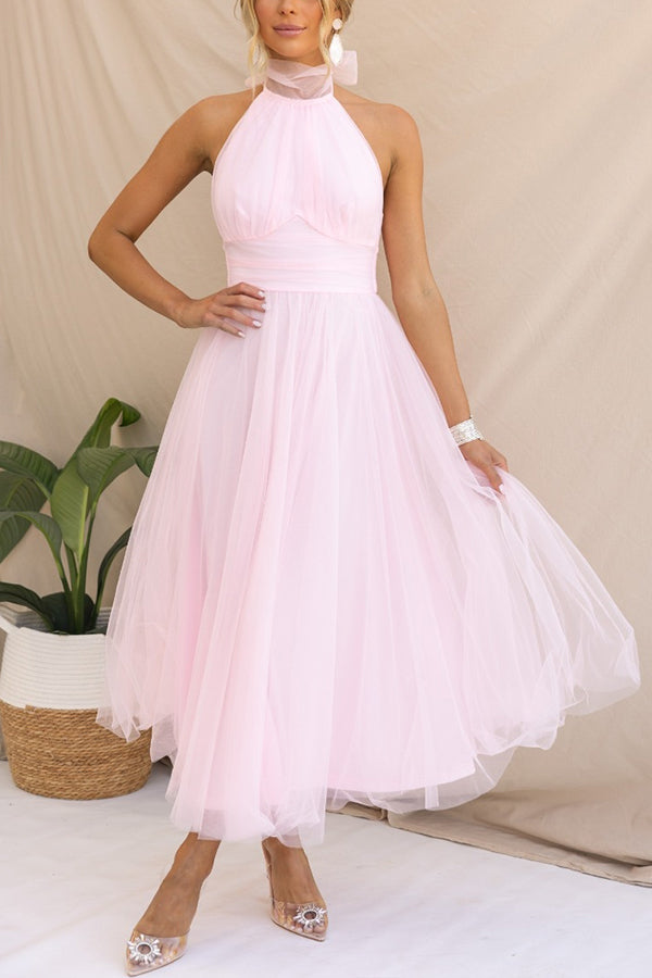 Zoey - Whimsical Ethereal Tulle Halter Maxi Dress