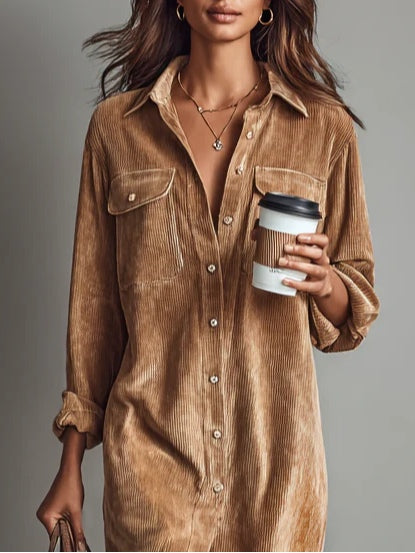 Aura Comfort Corduroy Pocket Midi Dress