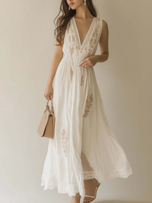 Boho Chic Embroidered Chiffon Maxi Dress