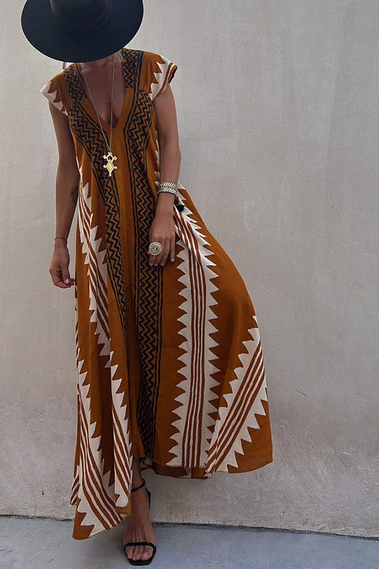 Boho Chic Ethnic Print Maxi Dress