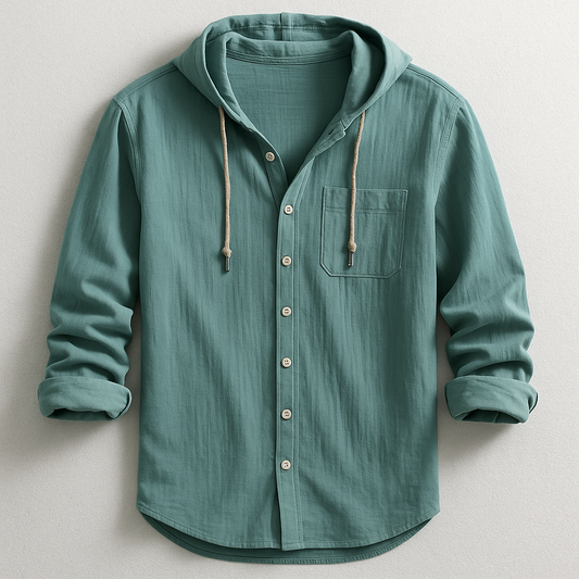 Cotton-Linen Relaxed Hoodie Shirt