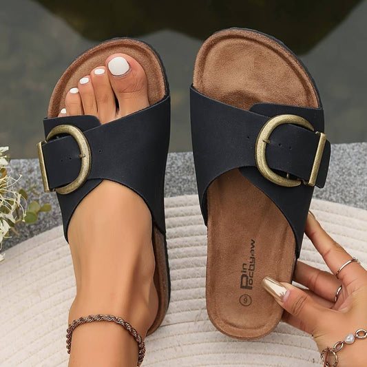 Juliette - All-Day Comfort Buckle Cork Slippers