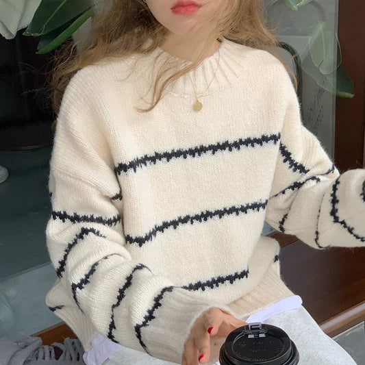 Parisian Chic Striped Polo Sweater