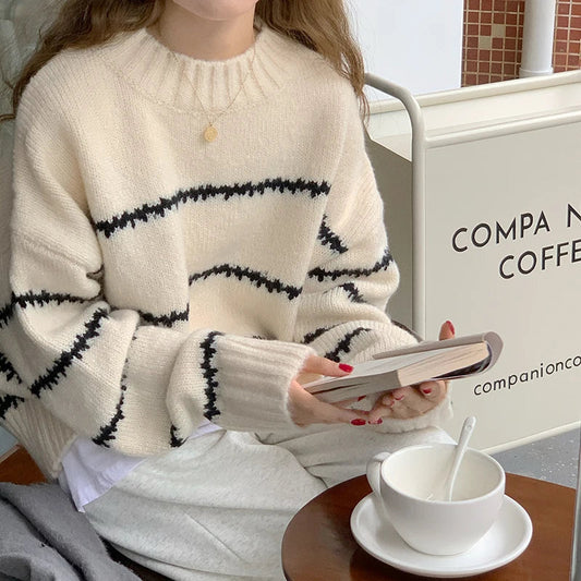 Parisian Chic Striped Polo Sweater
