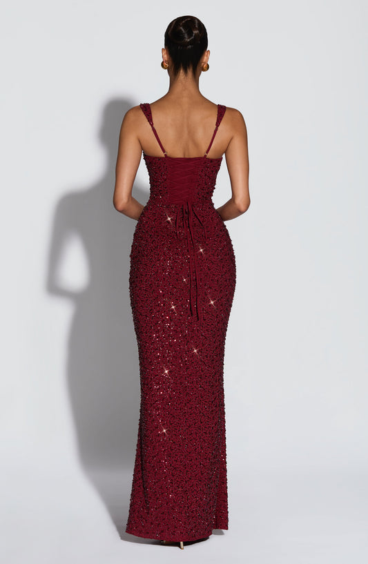 Stunning Burgundy Sequin Maxi Dress