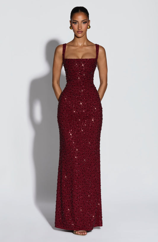 Stunning Burgundy Sequin Maxi Dress