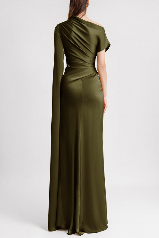 Stunning Draped Olive Asymmetrical Dress