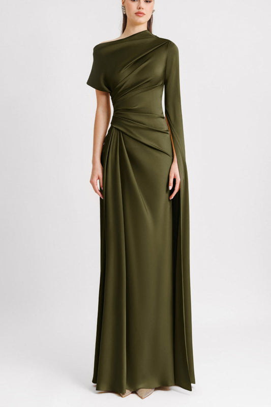 Stunning Draped Olive Asymmetrical Dress