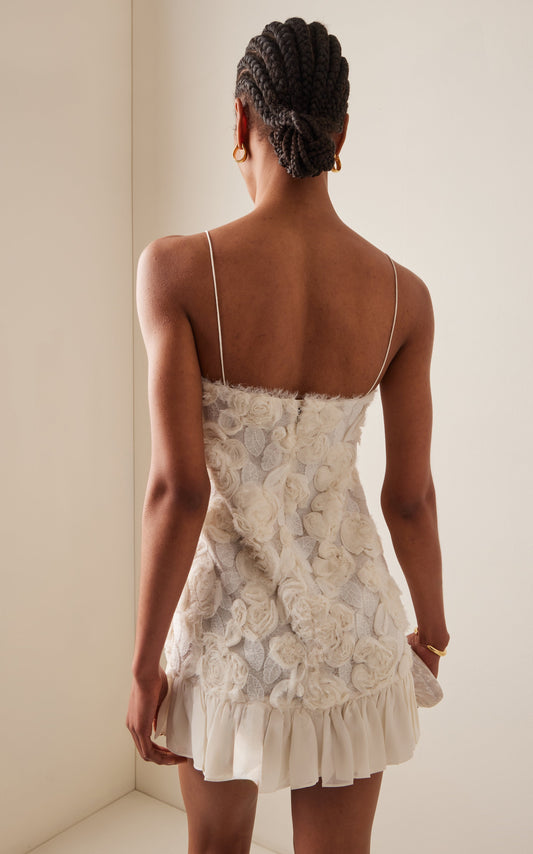 White Rosette Georgette Mini Dress