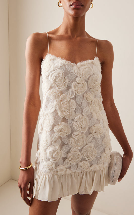 White Rosette Georgette Mini Dress