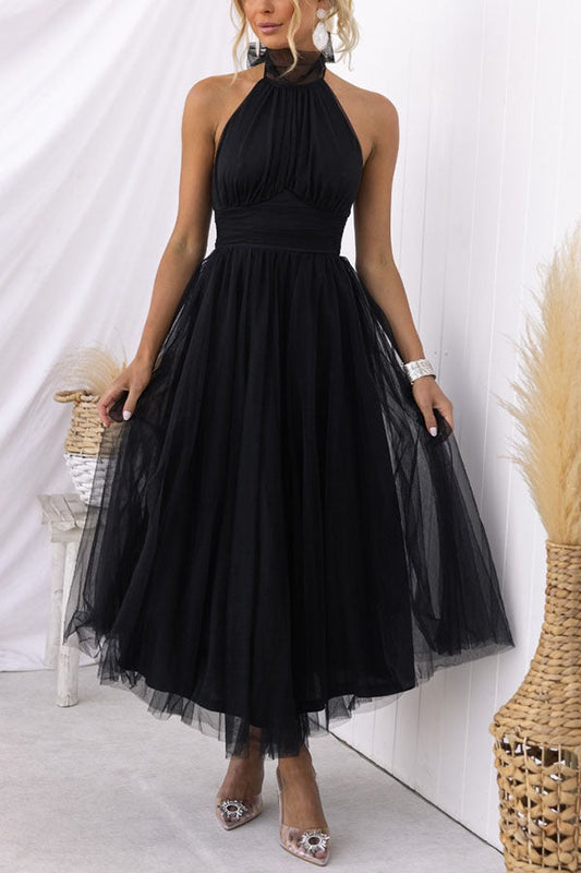 Zoey - Whimsical Ethereal Tulle Halter Maxi Dress