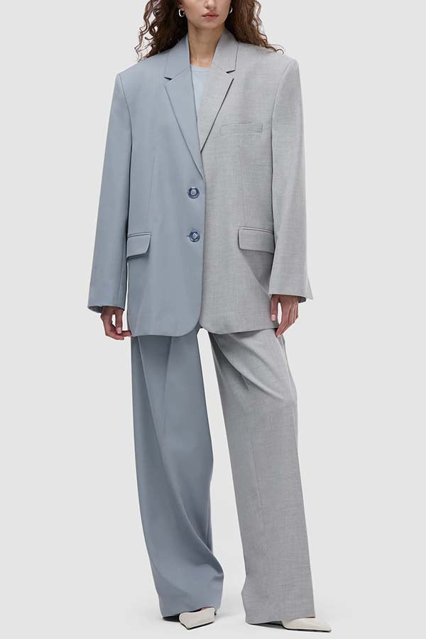Avant-Garde Two-Tone Blazer & Wide-Leg Pants Set