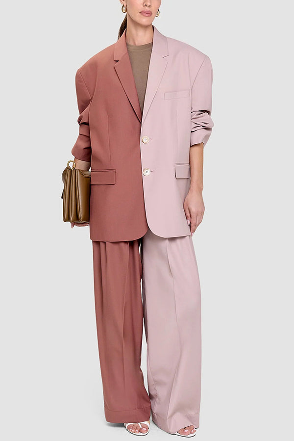 Avant-Garde Two-Tone Blazer & Wide-Leg Pants Set