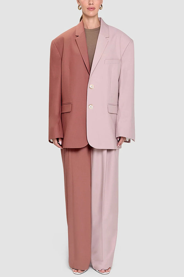 Avant-Garde Two-Tone Blazer & Wide-Leg Pants Set