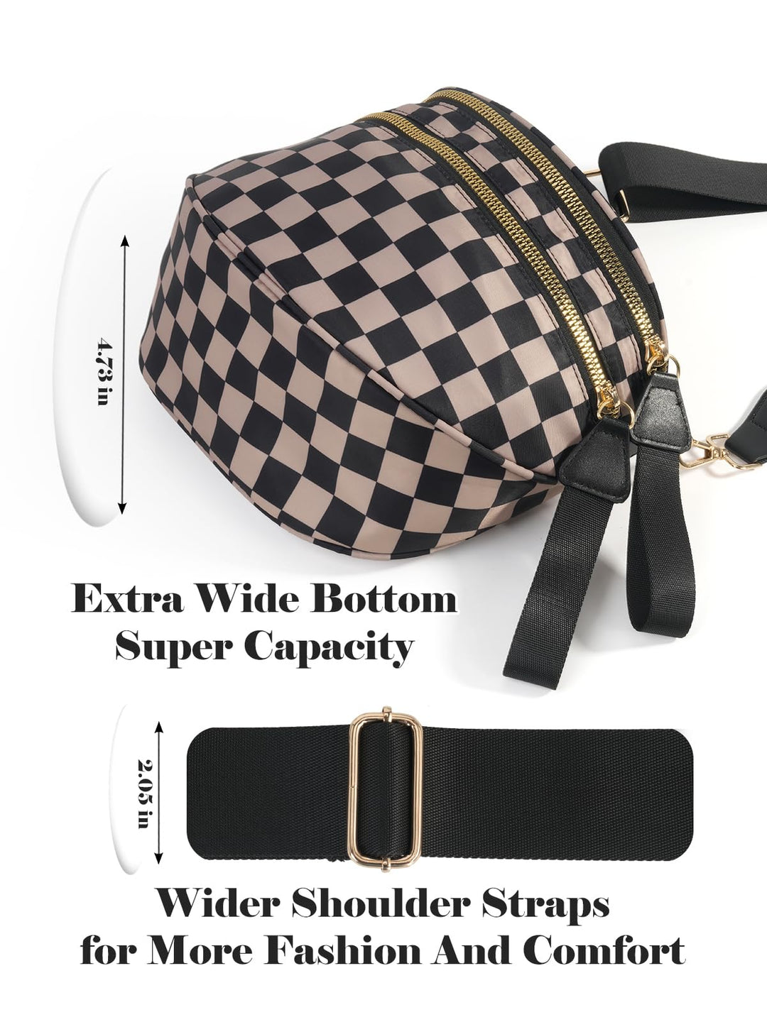 Ounamei Checkered Crossbody Bum Bag for Women Large Capacity Belt Bag for Moms & Everyday Travel