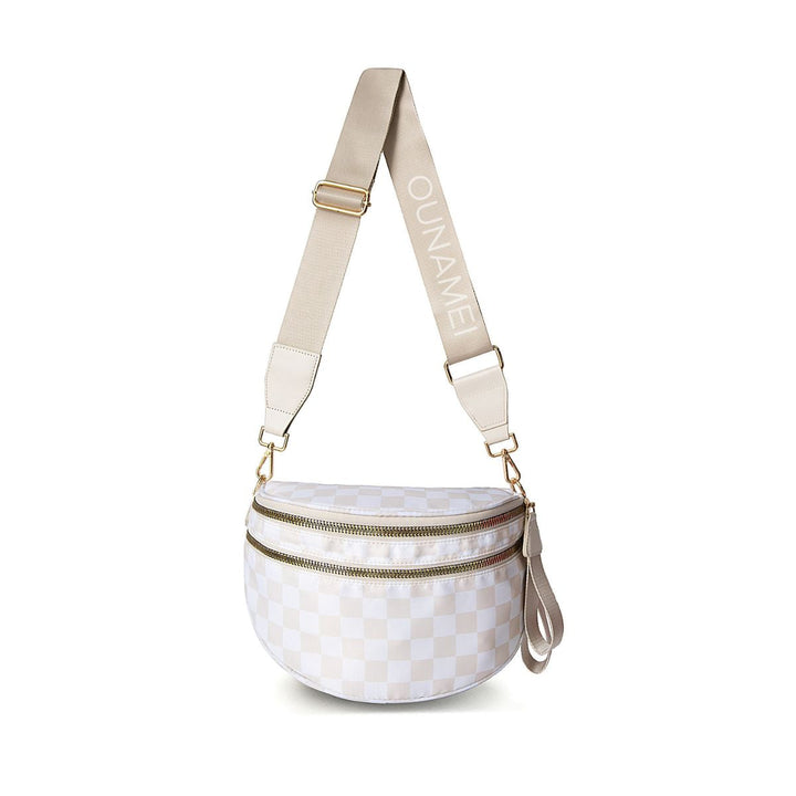 Ounamei Checkered Crossbody Bum Bag for Women Large Capacity Belt Bag for Moms & Everyday Travel