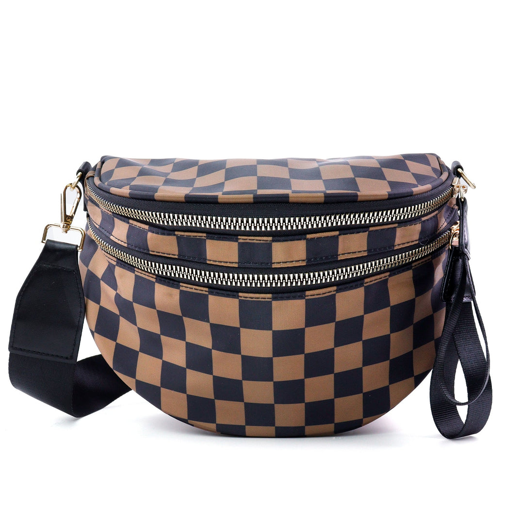 Ounamei Checkered Crossbody Bum Bag for Women Large Capacity Belt Bag for Moms & Everyday Travel