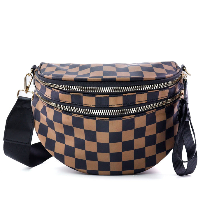 Ounamei Checkered Crossbody Bum Bag for Women Large Capacity Belt Bag for Moms & Everyday Travel