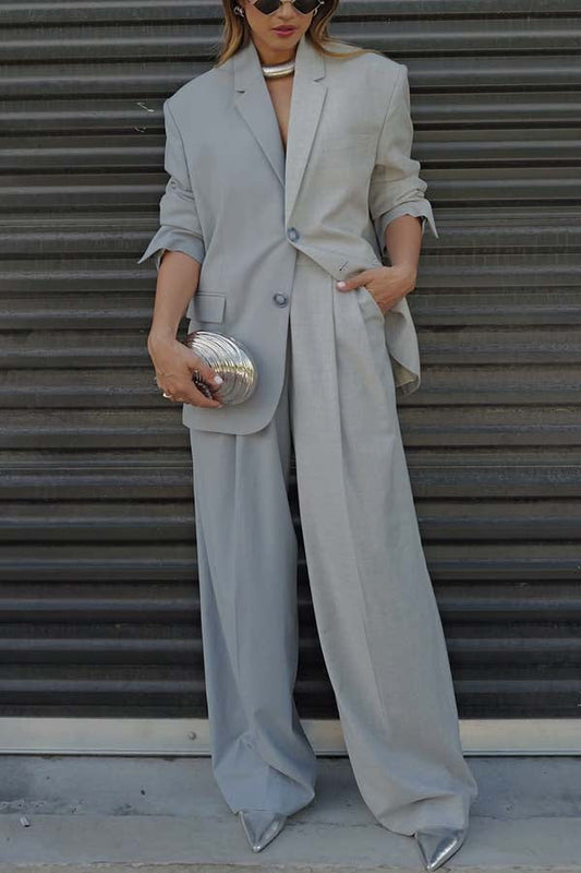 Avant-Garde Two-Tone Blazer & Wide-Leg Pants Set